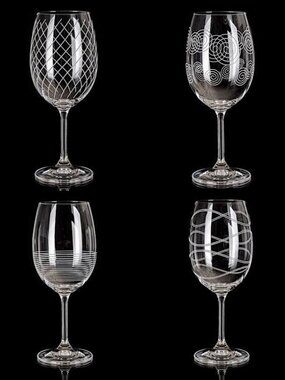 Leona Maison Forine Etched Geometric Pattern Lead Free Crystal Wine Glasses NEW